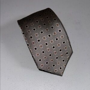 Peacock Silver Geometric Men's Tie with Black and Brown Accents